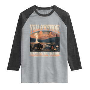 Yellowstone National Park Wyoming Montana Idaho Raglan Shirt Vintage Bison Geyser