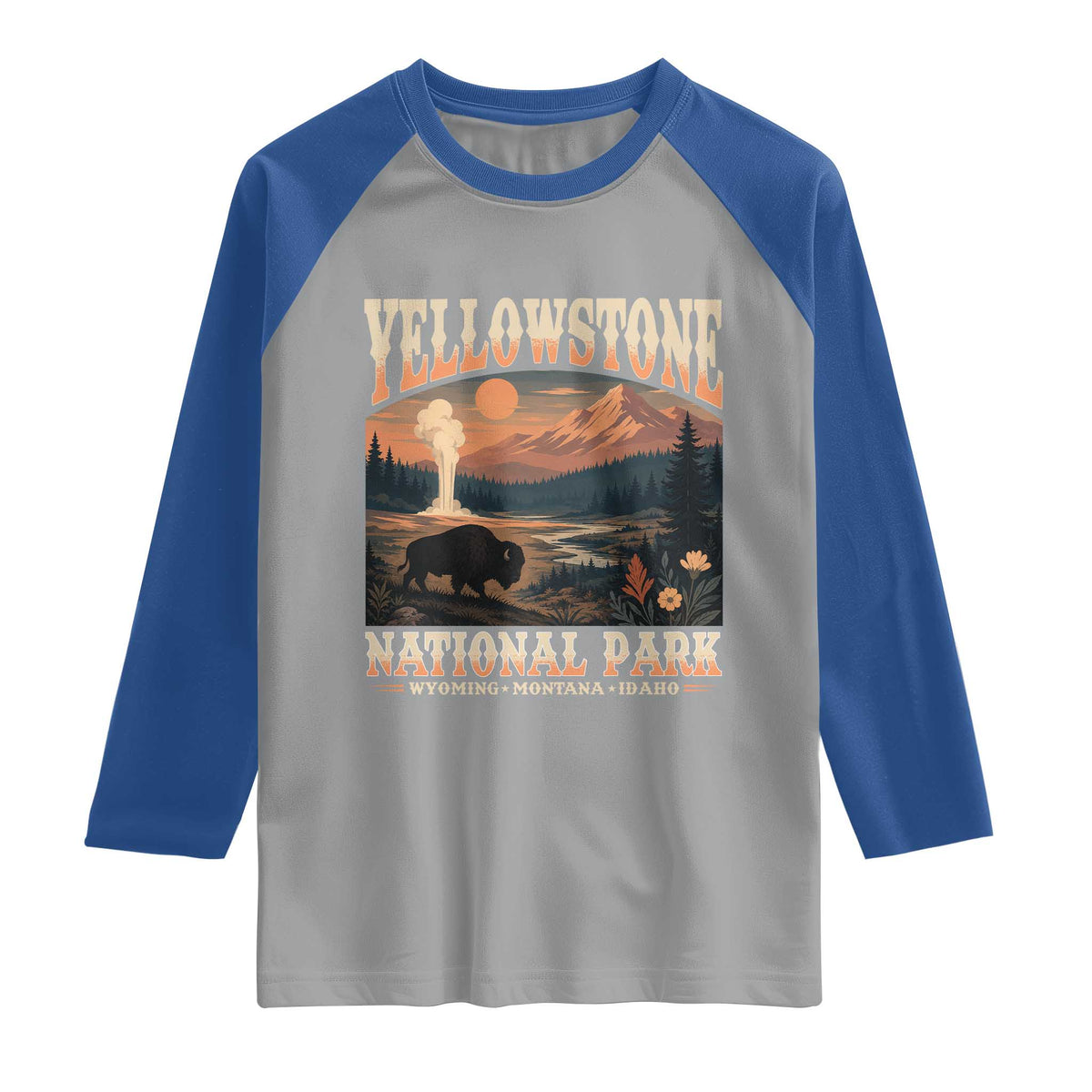 Yellowstone National Park Wyoming Montana Idaho Raglan Shirt Vintage Bison Geyser