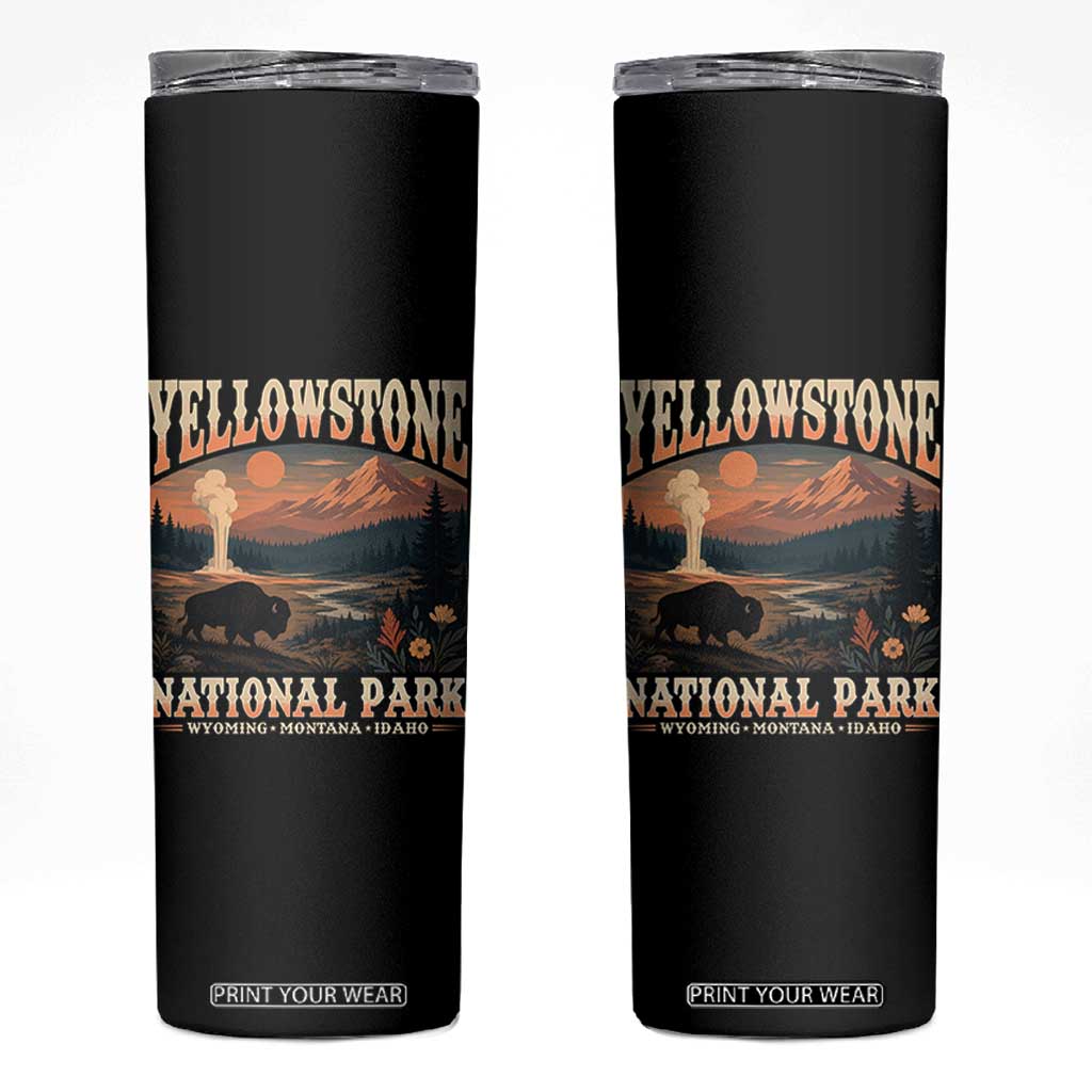 Yellowstone National Park Wyoming Montana Idaho Skinny Tumbler Vintage Bison Geyser TS11 Black Print Your Wear