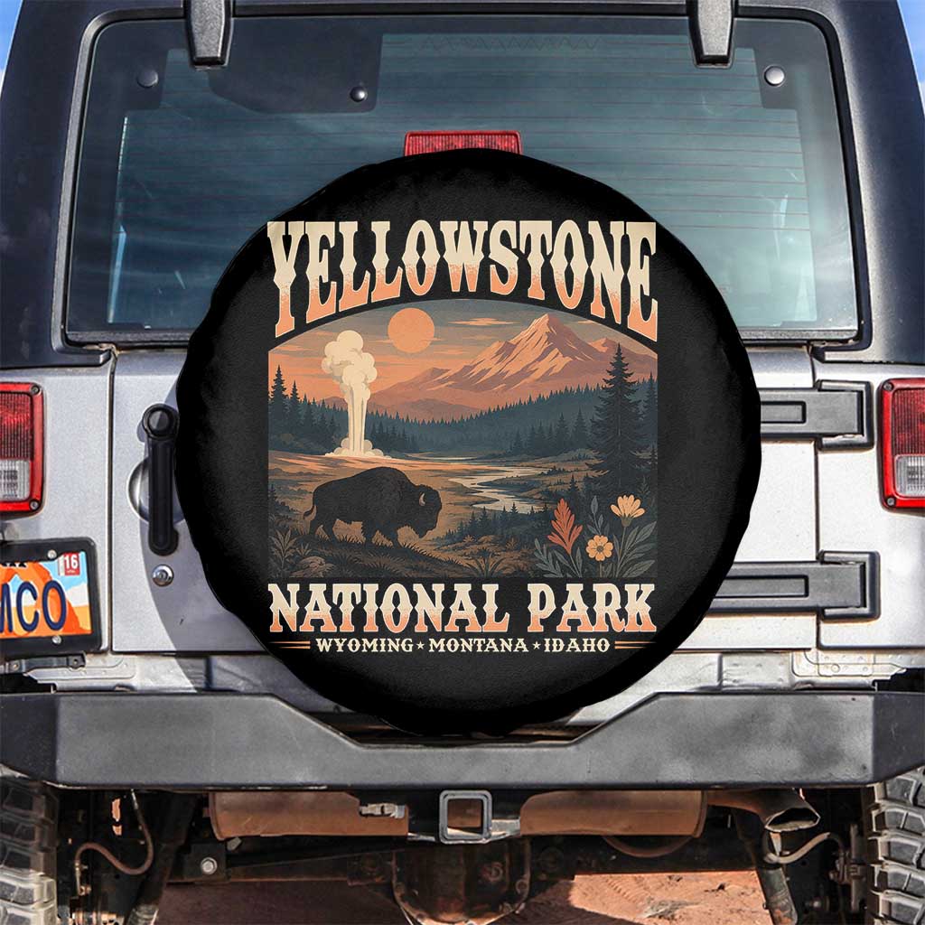 Yellowstone National Park Wyoming Montana Idaho Spare Tire Cover Vintage Bison Geyser TS11 No hole Black Print Your Wear