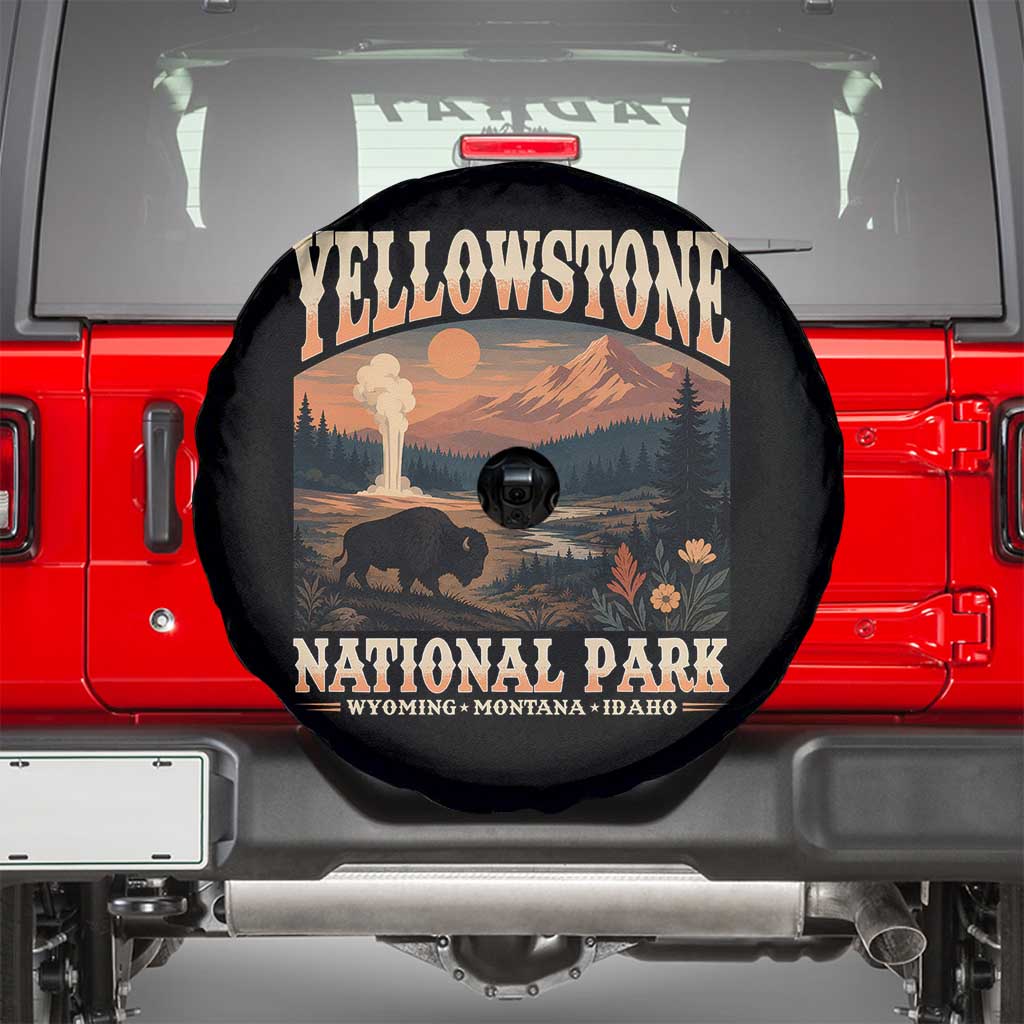 Yellowstone National Park Wyoming Montana Idaho Spare Tire Cover Vintage Bison Geyser