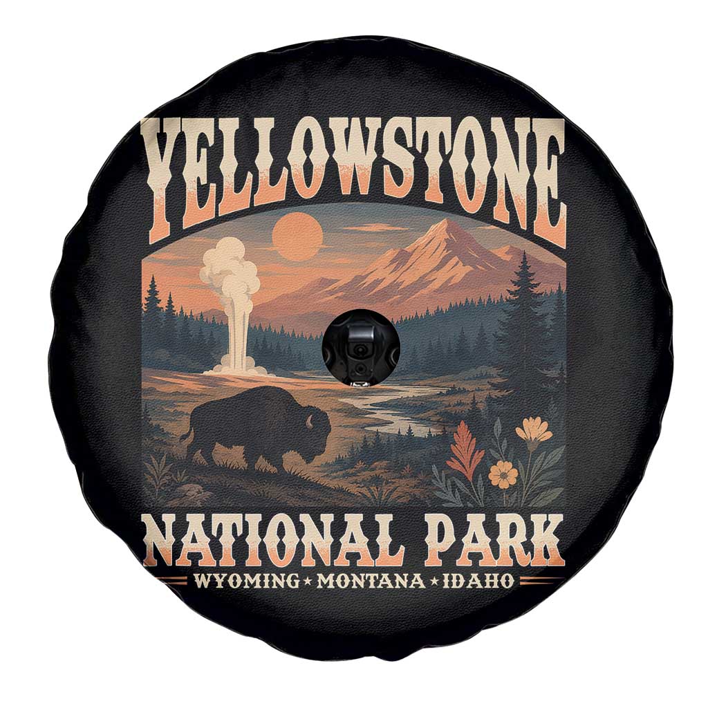 Yellowstone National Park Wyoming Montana Idaho Spare Tire Cover Vintage Bison Geyser
