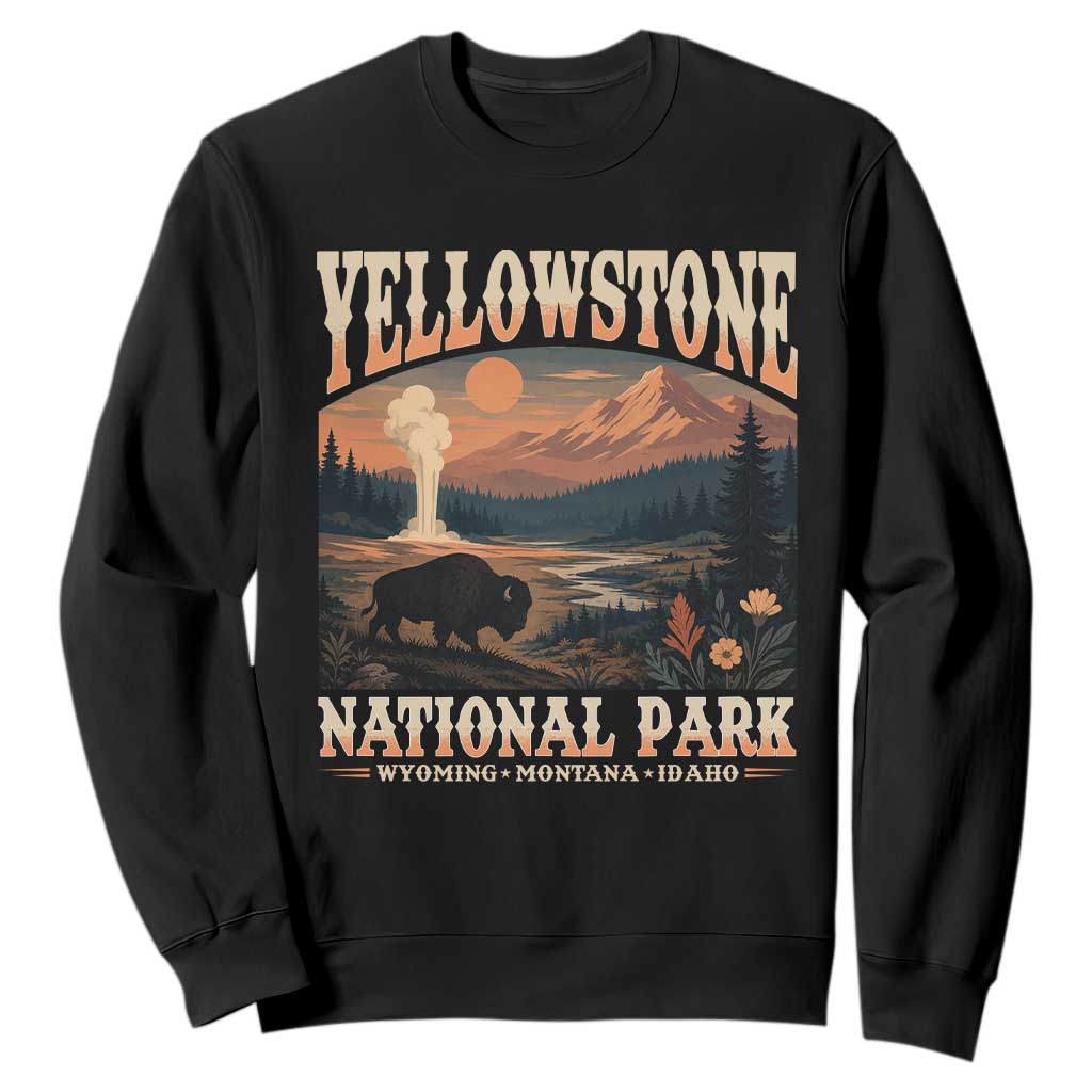 Yellowstone National Park Wyoming Montana Idaho Sweatshirt Vintage Bison Geyser