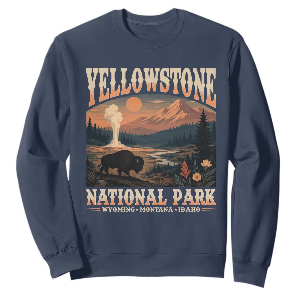 Yellowstone National Park Wyoming Montana Idaho Sweatshirt Vintage Bison Geyser