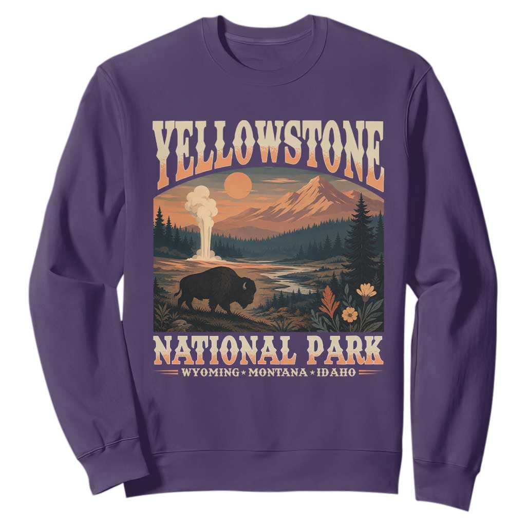 Yellowstone National Park Wyoming Montana Idaho Sweatshirt Vintage Bison Geyser