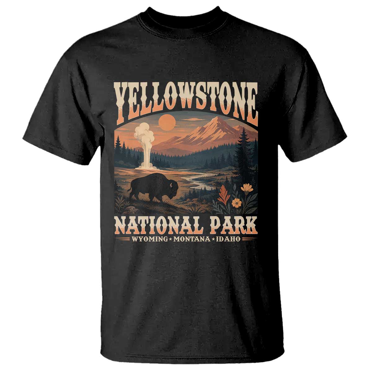 Yellowstone National Park Wyoming Montana Idaho T Shirt Vintage Bison Geyser TS11 Black Print Your Wear
