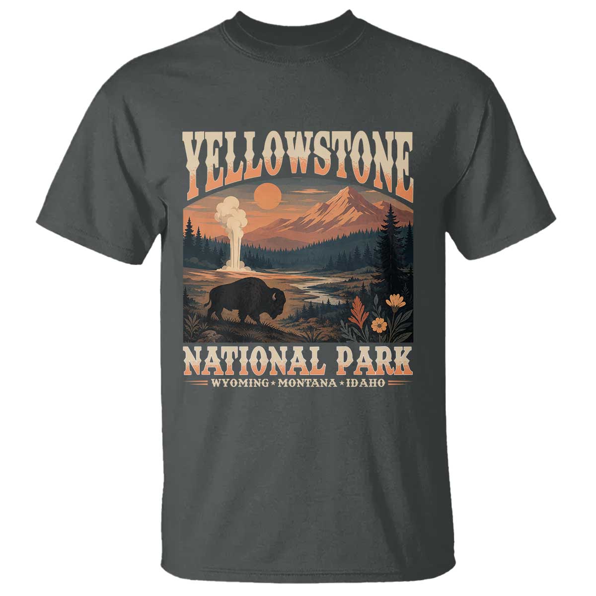 Yellowstone National Park Wyoming Montana Idaho T Shirt Vintage Bison Geyser