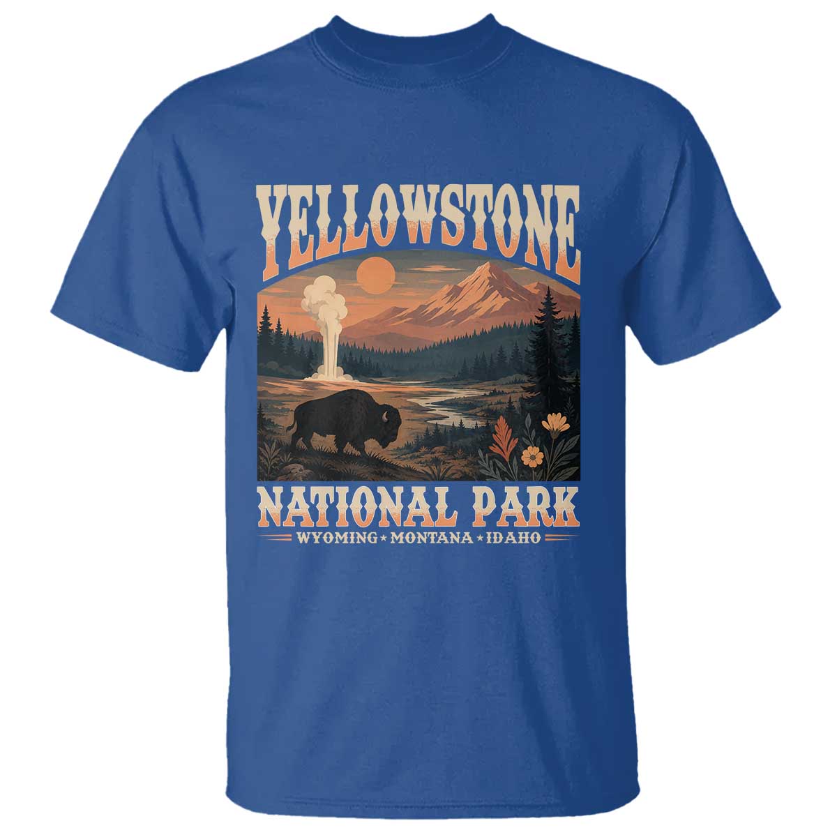 Yellowstone National Park Wyoming Montana Idaho T Shirt Vintage Bison Geyser