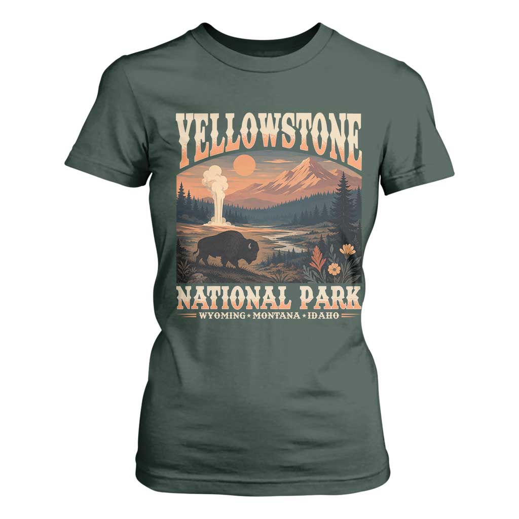 Yellowstone National Park Wyoming Montana Idaho T Shirt For Women Vintage Bison Geyser