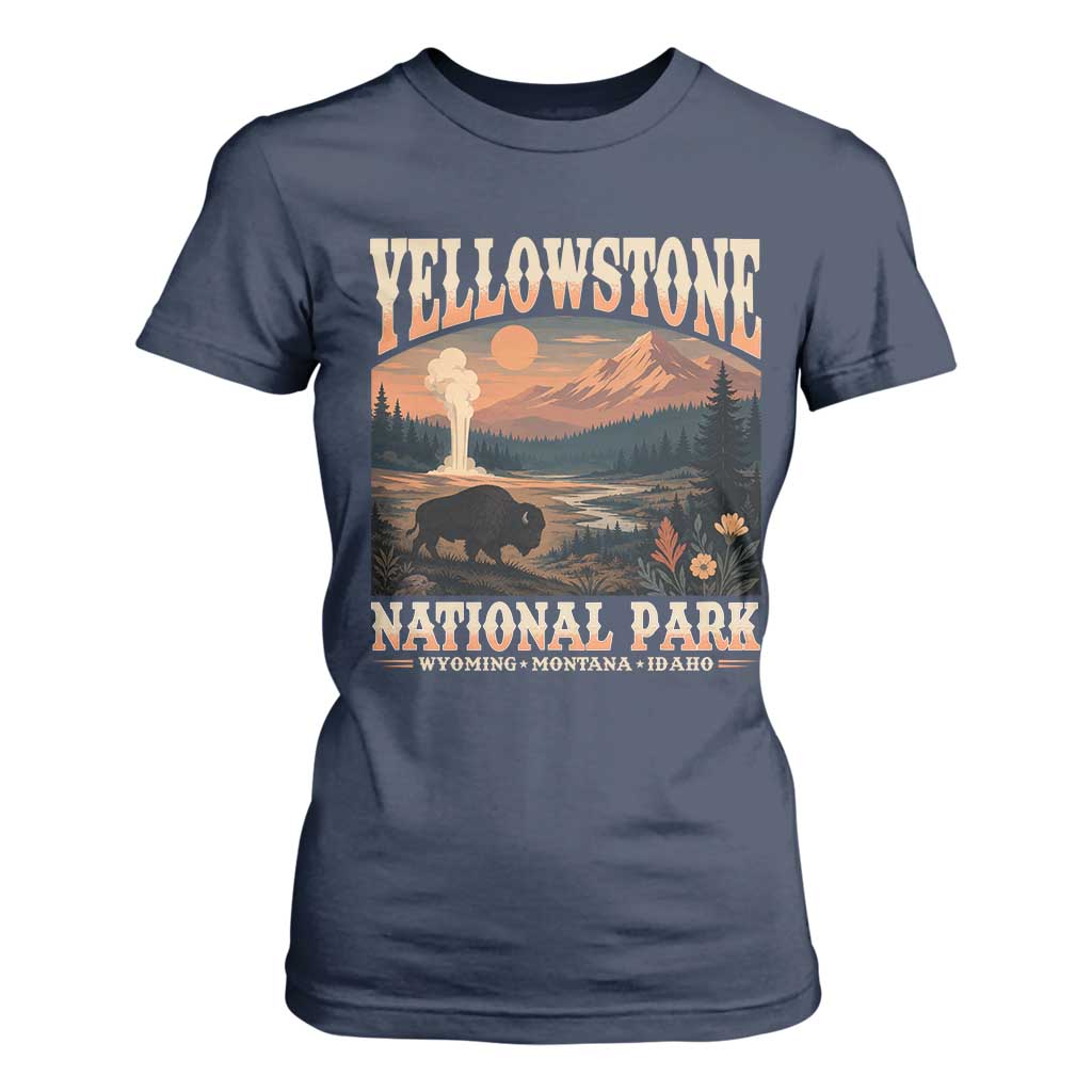 Yellowstone National Park Wyoming Montana Idaho T Shirt For Women Vintage Bison Geyser