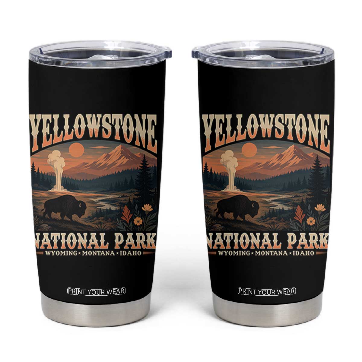 Yellowstone National Park Wyoming Montana Idaho Tumbler Cup Vintage Bison Geyser
