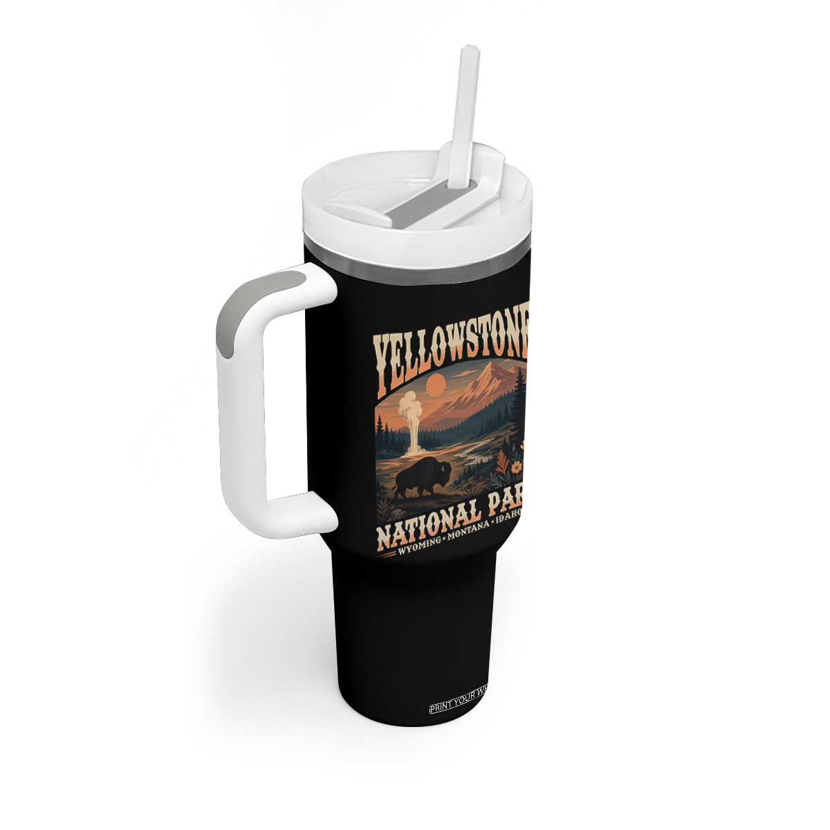Yellowstone National Park Wyoming Montana Idaho Tumbler With Handle Vintage Bison Geyser