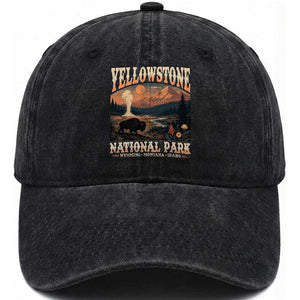 Yellowstone National Park Wyoming Montana Idaho Washed Cotton Baseball Cap Vintage Bison Geyser