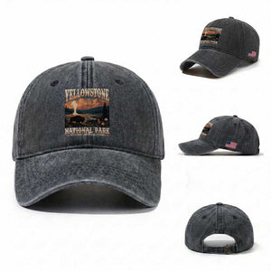Yellowstone National Park Wyoming Montana Idaho Washed Cotton Baseball Cap Vintage Bison Geyser