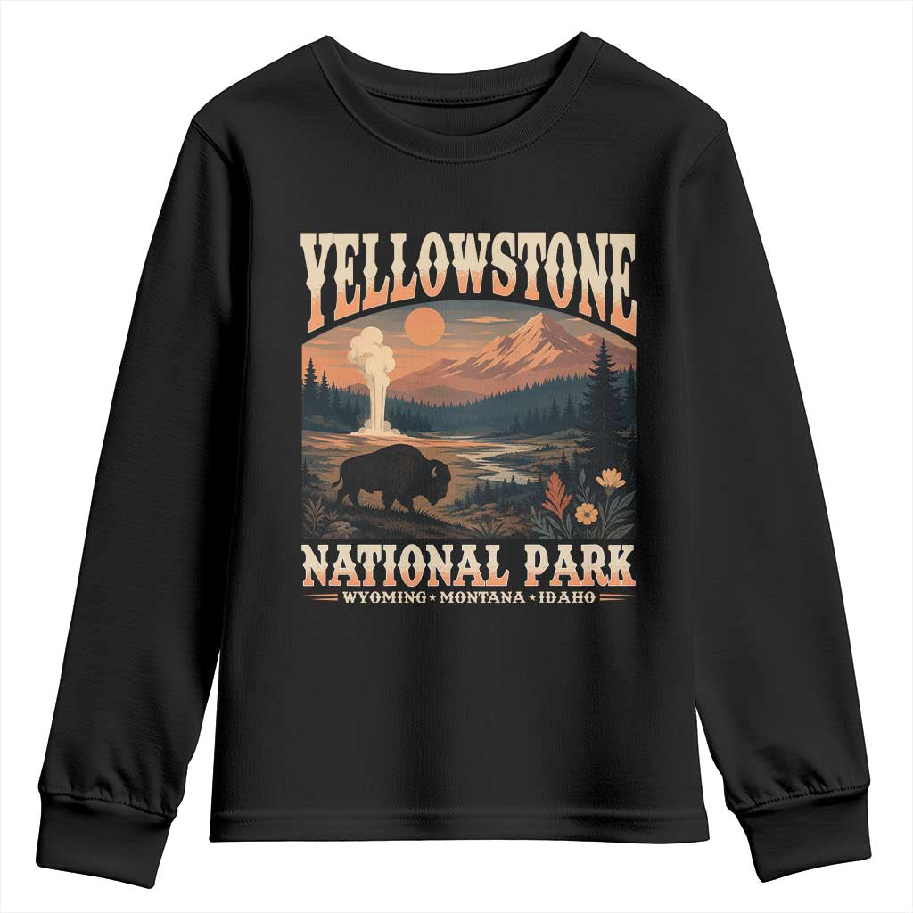 Yellowstone National Park Wyoming Montana Idaho Youth Sweatshirt Vintage Bison Geyser