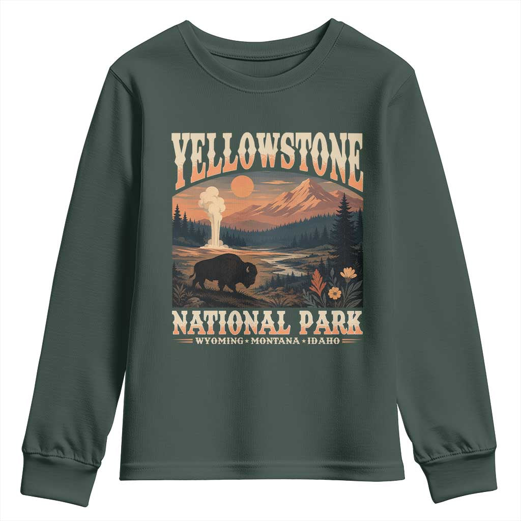 Yellowstone National Park Wyoming Montana Idaho Youth Sweatshirt Vintage Bison Geyser