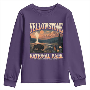 Yellowstone National Park Wyoming Montana Idaho Youth Sweatshirt Vintage Bison Geyser