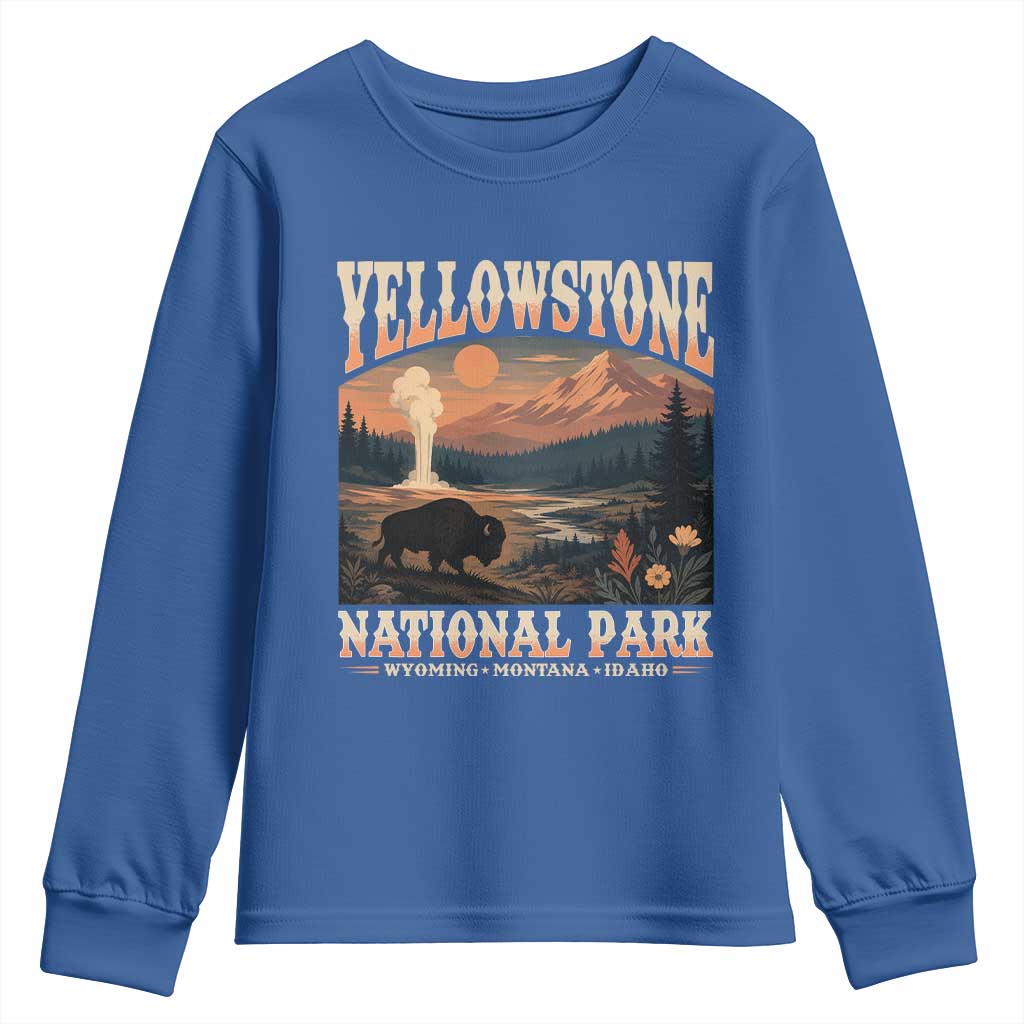 Yellowstone National Park Wyoming Montana Idaho Youth Sweatshirt Vintage Bison Geyser