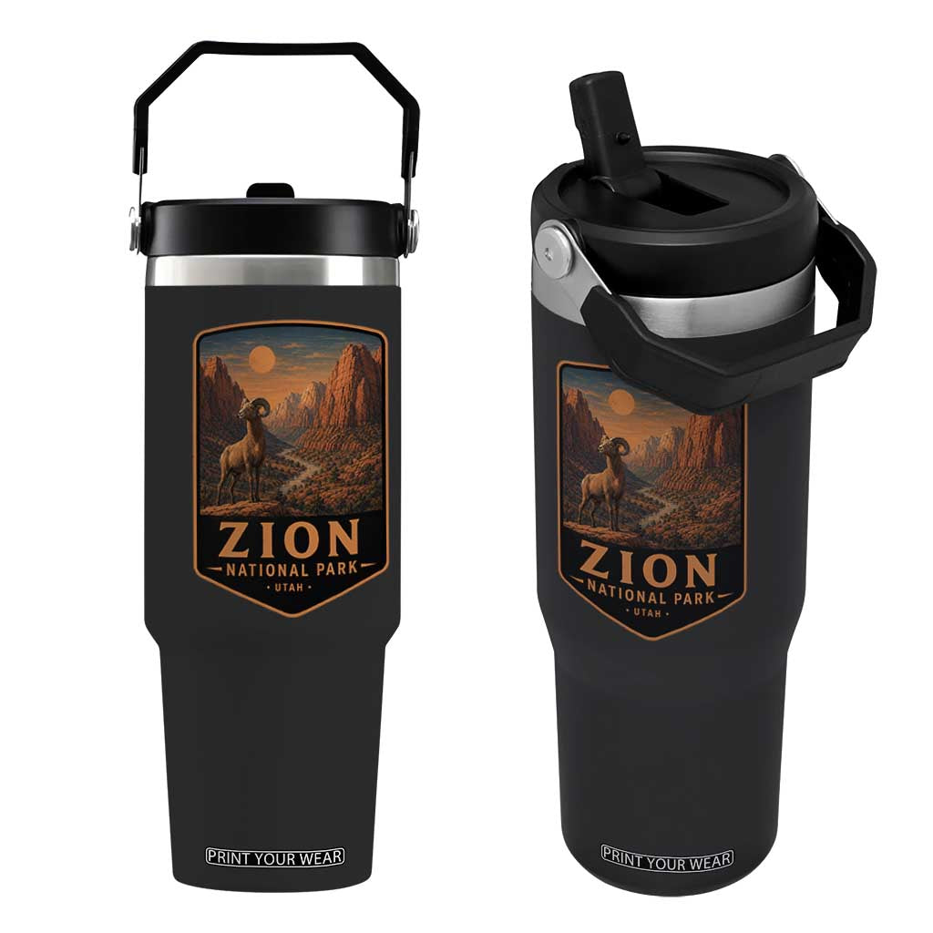 Zion National Park Flip Straw Tumbler Vintage The Narrows Utah Bighorn Sheep TS11 One Size: 30 oz Black Print Your Wear