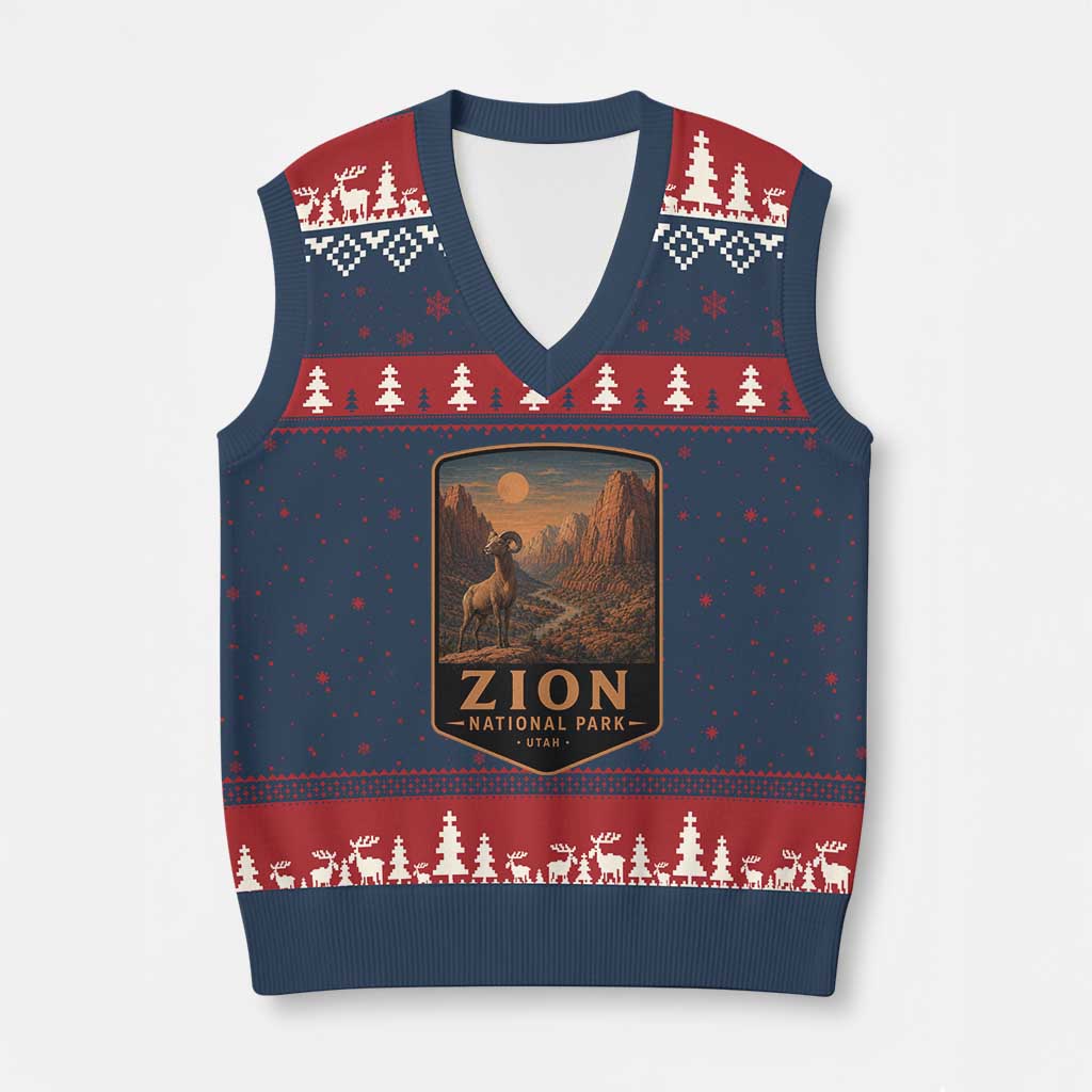 Zion National Park V-Neck Knit Sweater Vest Vintage The Narrows Utah Bighorn Sheep TS11 Navy Red Print Your Wear