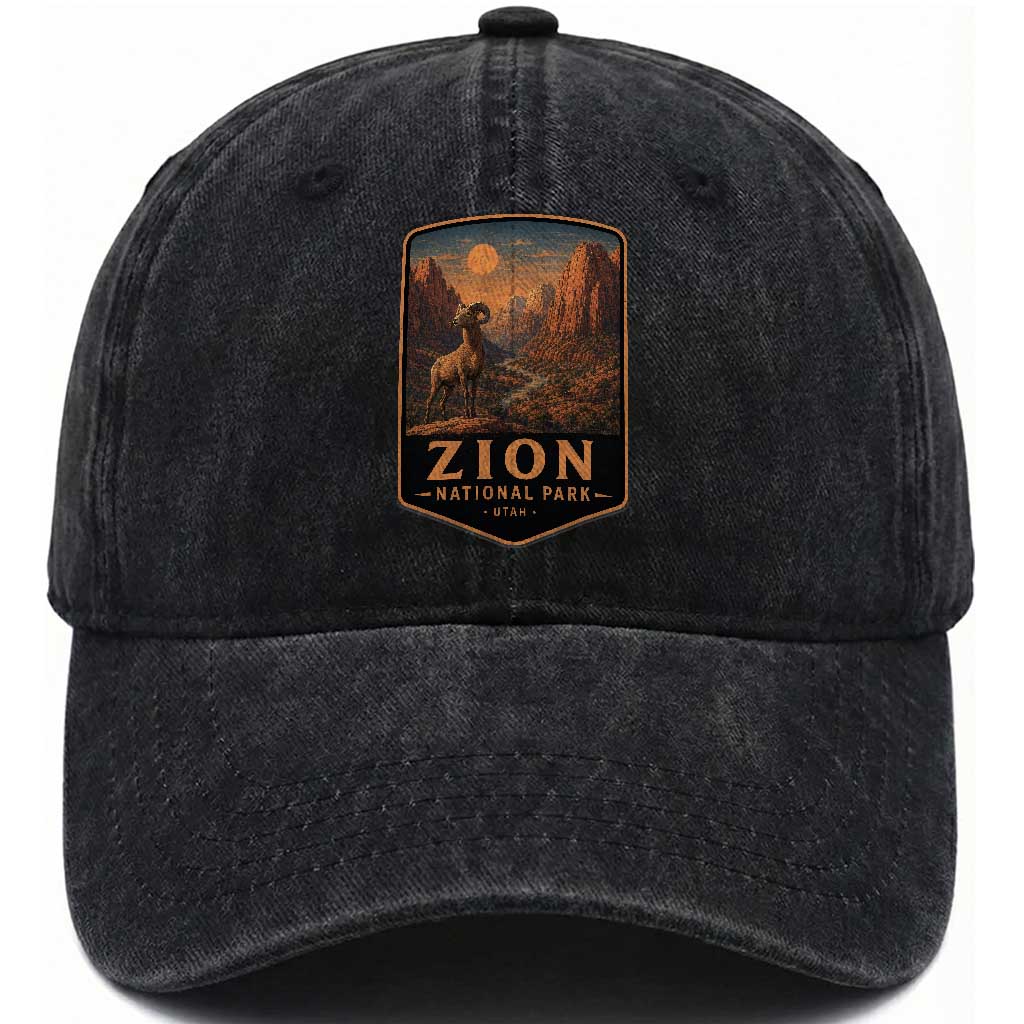Zion National Park Washed Cotton Baseball Cap Vintage The Narrows Utah Bighorn Sheep TS11 Print Your Wear
