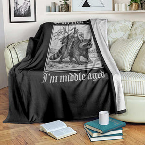 I Am Not Old I Am Middle Aged Throw Blanket Medieval Knight Riding Raccoon Funny Ren Faire