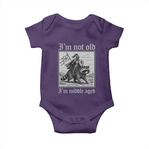 I Am Not Old I Am Middle Aged Baby Onesie Medieval Knight Riding Raccoon Funny Ren Faire TS11 Purple Print Your Wear