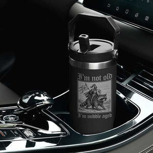 I Am Not Old I Am Middle Aged Flip Straw Tumbler Medieval Knight Riding Raccoon Funny Ren Faire