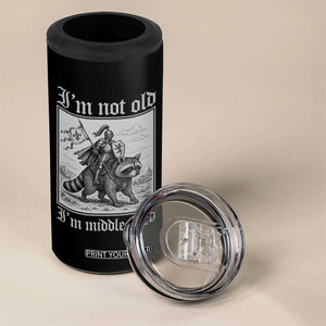 I Am Not Old I Am Middle Aged 4 in 1 Can Cooler Tumbler Medieval Knight Riding Raccoon Funny Ren Faire