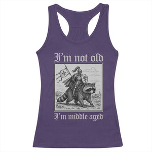 I Am Not Old I Am Middle Aged Racerback Tank Top Medieval Knight Riding Raccoon Funny Ren Faire TS11 Purple Print Your Wear