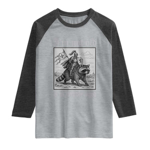 I Am Not Old I Am Middle Aged Raglan Shirt Medieval Knight Riding Raccoon Funny Ren Faire TS11 Heather Gray Heather Charcoal Print Your Wear