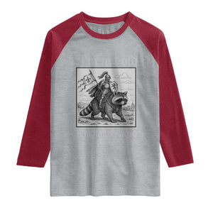 I Am Not Old I Am Middle Aged Raglan Shirt Medieval Knight Riding Raccoon Funny Ren Faire TS11 Heather Gray Heather Red Print Your Wear