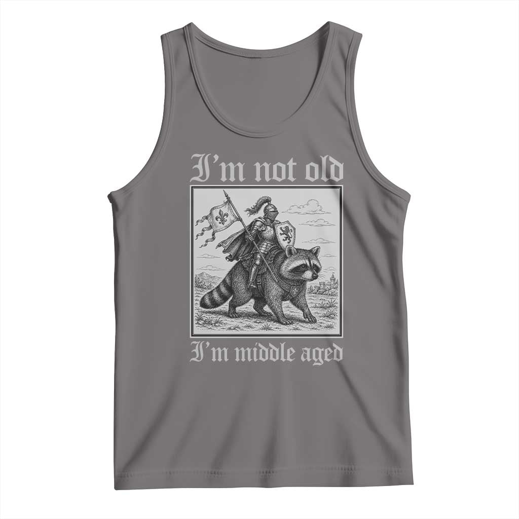 I Am Not Old I Am Middle Aged Tank Top Medieval Knight Riding Raccoon Funny Ren Faire TS11 Deep Heather Print Your Wear