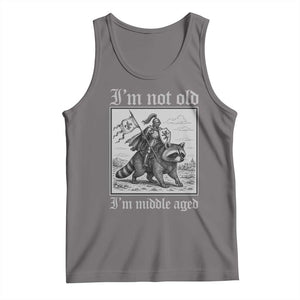 I Am Not Old I Am Middle Aged Tank Top Medieval Knight Riding Raccoon Funny Ren Faire TS11 Deep Heather Print Your Wear