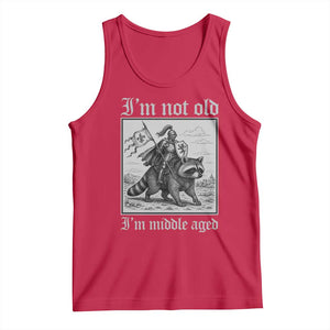 I Am Not Old I Am Middle Aged Tank Top Medieval Knight Riding Raccoon Funny Ren Faire TS11 Red Print Your Wear