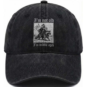 I Am Not Old I Am Middle Aged Washed Cotton Baseball Cap Medieval Knight Riding Raccoon Funny Ren Faire