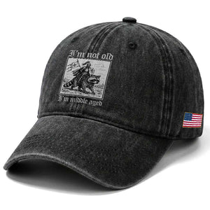 I Am Not Old I Am Middle Aged Washed Cotton Baseball Cap Medieval Knight Riding Raccoon Funny Ren Faire