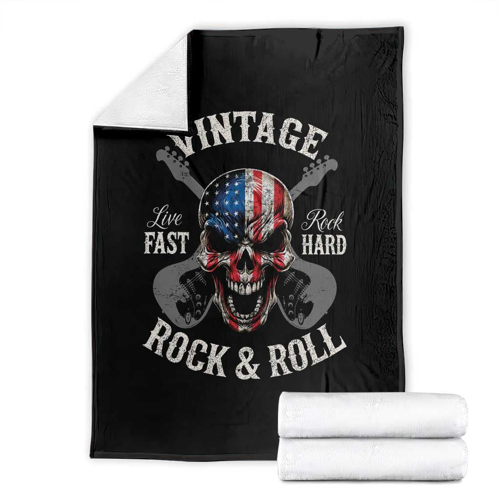 Vintage Rock and Roll Skull Guitar Rocker Throw Blanket Live Fast Rock Hard American Flag TS11 Black Print Your Wear