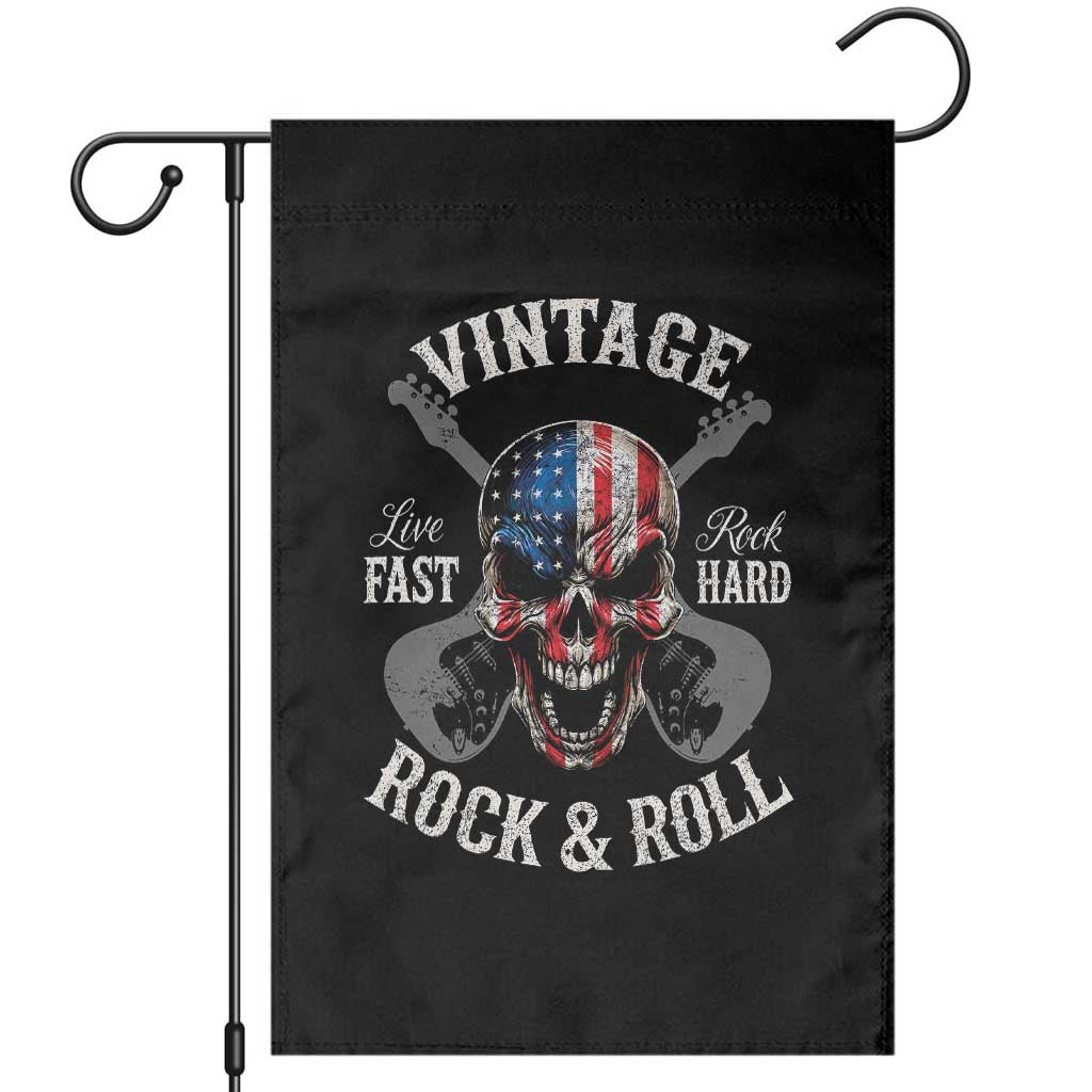 Vintage Rock and Roll Skull Guitar Rocker Garden Flag Live Fast Rock Hard American Flag TS11 Black Print Your Wear