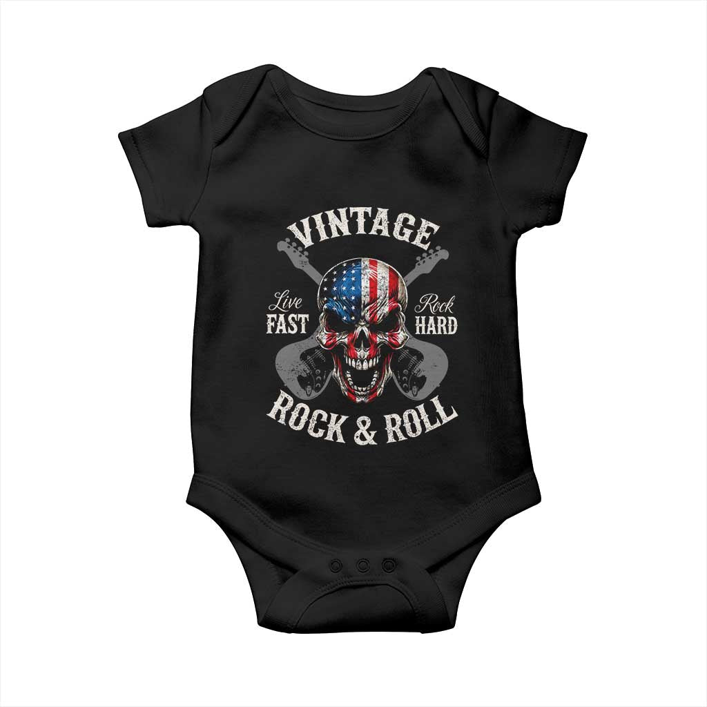 Vintage Rock and Roll Skull Guitar Rocker Baby Onesie Live Fast Rock Hard American Flag TS11 Black Print Your Wear