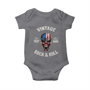 Vintage Rock and Roll Skull Guitar Rocker Baby Onesie Live Fast Rock Hard American Flag