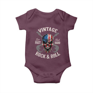 Vintage Rock and Roll Skull Guitar Rocker Baby Onesie Live Fast Rock Hard American Flag