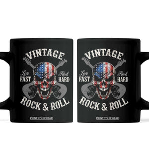 Vintage Rock and Roll Skull Guitar Rocker Coffee Mug Live Fast Rock Hard American Flag