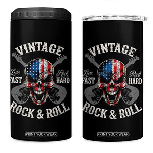 Vintage Rock and Roll Skull Guitar Rocker 4 in 1 Can Cooler Tumbler Live Fast Rock Hard American Flag