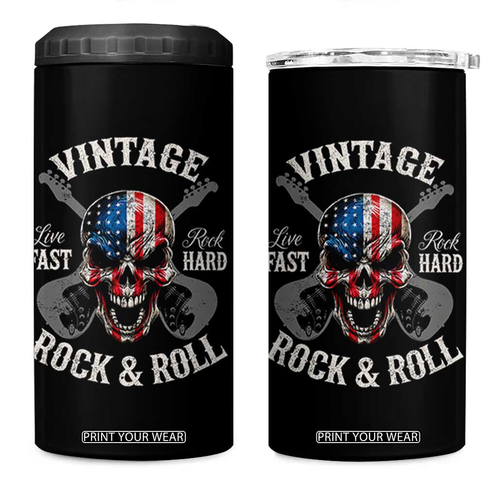 Vintage Rock and Roll Skull Guitar Rocker 4 in 1 Can Cooler Tumbler Live Fast Rock Hard American Flag TS11 One Size: 16 oz Black Print Your Wear