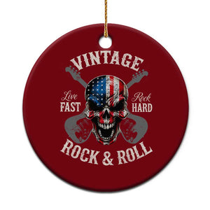 Vintage Rock and Roll Skull Guitar Rocker Ceramic Ornament Live Fast Rock Hard American Flag