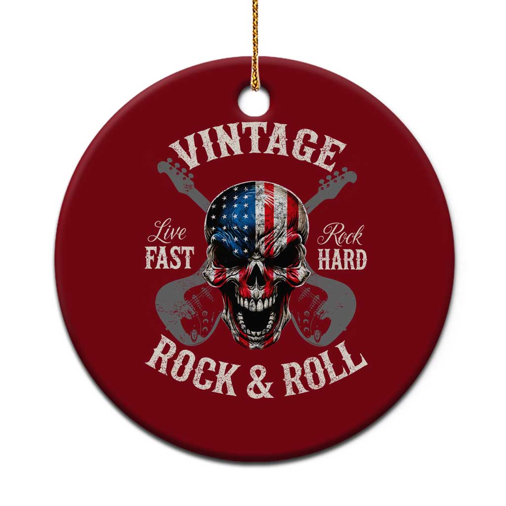 Vintage Rock and Roll Skull Guitar Rocker Ceramic Ornament Live Fast Rock Hard American Flag TS11 1pc Red Print Your Wear