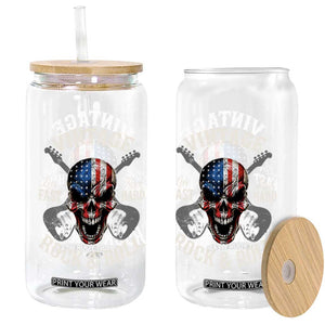 Vintage Rock and Roll Skull Guitar Rocker Glass Can Live Fast Rock Hard American Flag