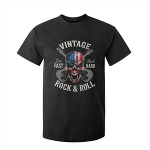 Vintage Rock and Roll Skull Guitar Rocker T Shirt For Kid Live Fast Rock Hard American Flag