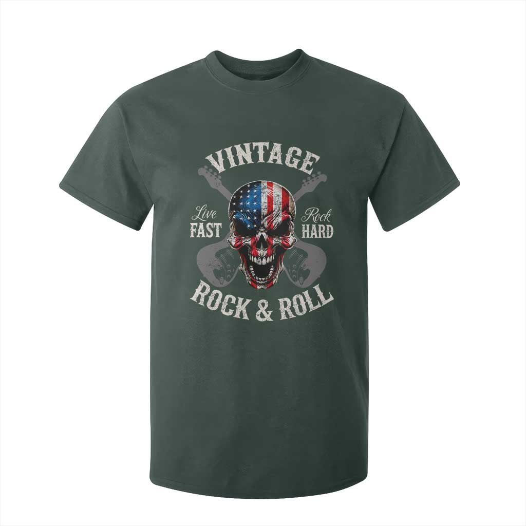 Vintage Rock and Roll Skull Guitar Rocker T Shirt For Kid Live Fast Rock Hard American Flag